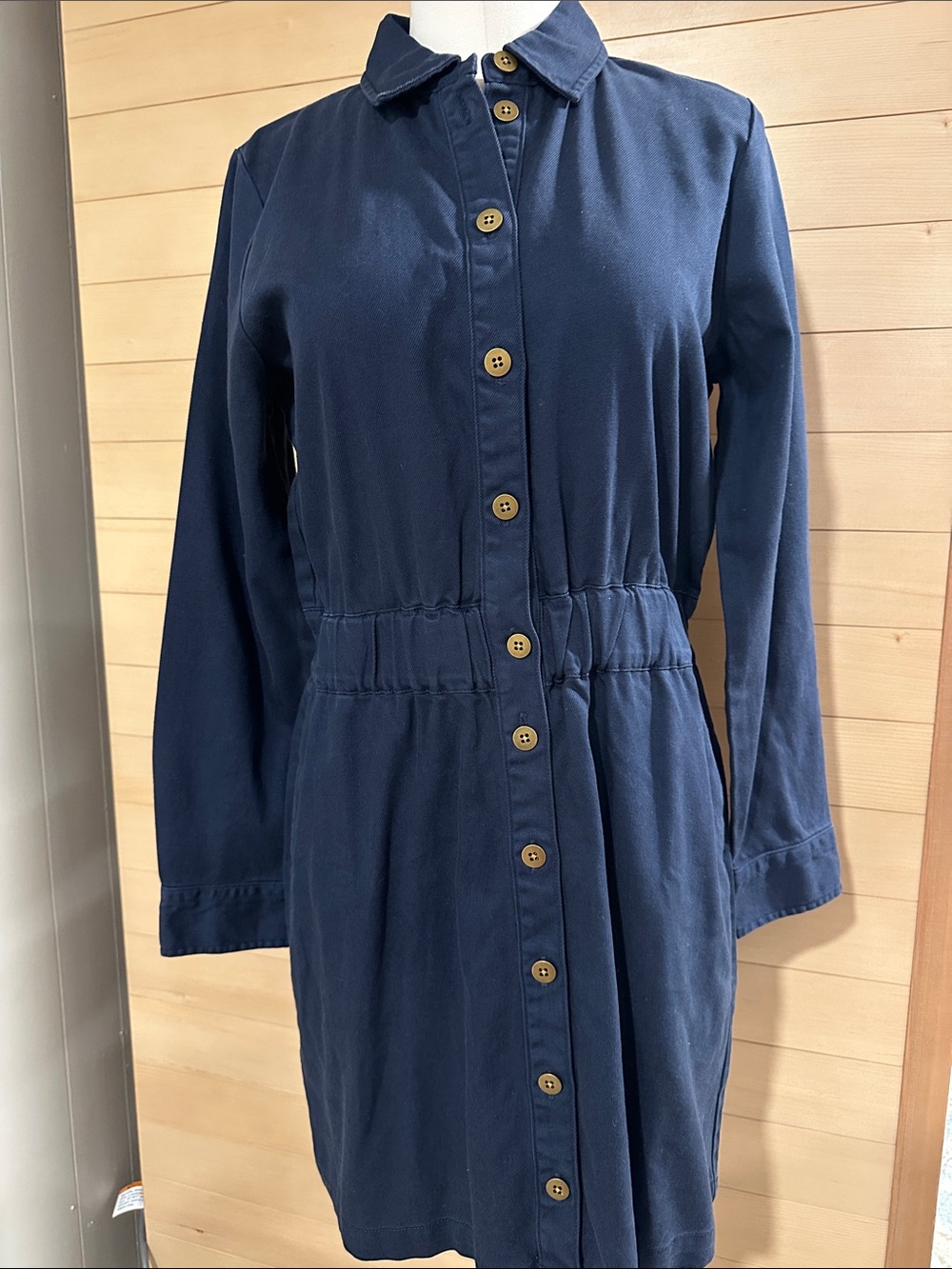 J. Crew Button-Front Navy Shirt Dress with Elastic Waist